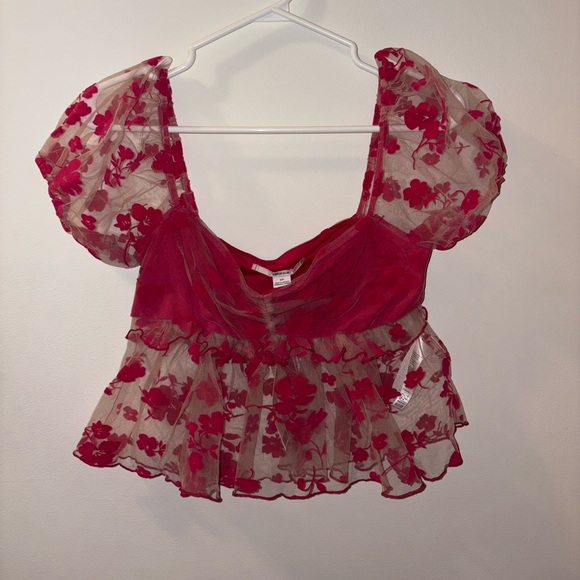 Urban Outfitters Pink Floral Sheer Top - Picture 2 of 4